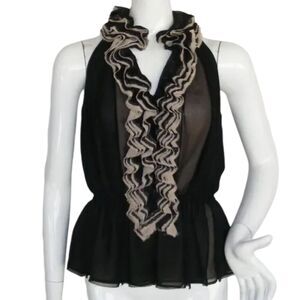 ROBERT RODRIGUEZ Top, S, Mesh, Ruffle Neck/Front, Sleeveless, Neiman Marcus